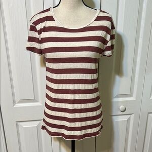 Volcom Maroon and Cream Striped Tee